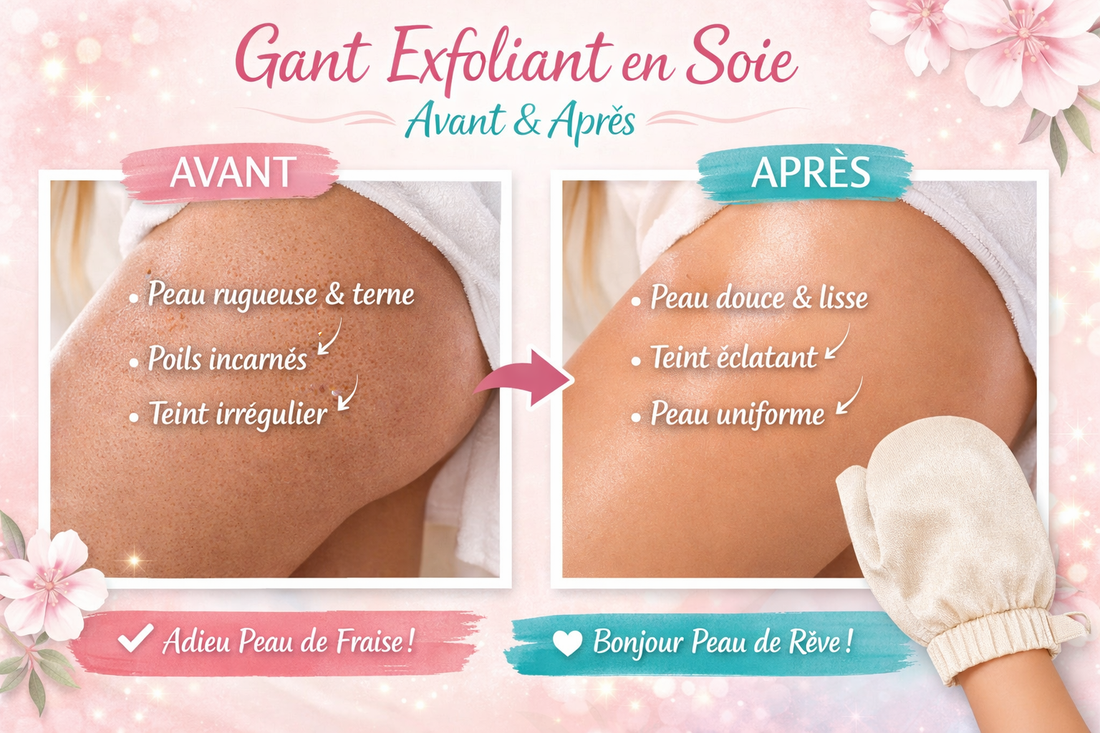 gant exfoliant en soie AURAYU avant/apres