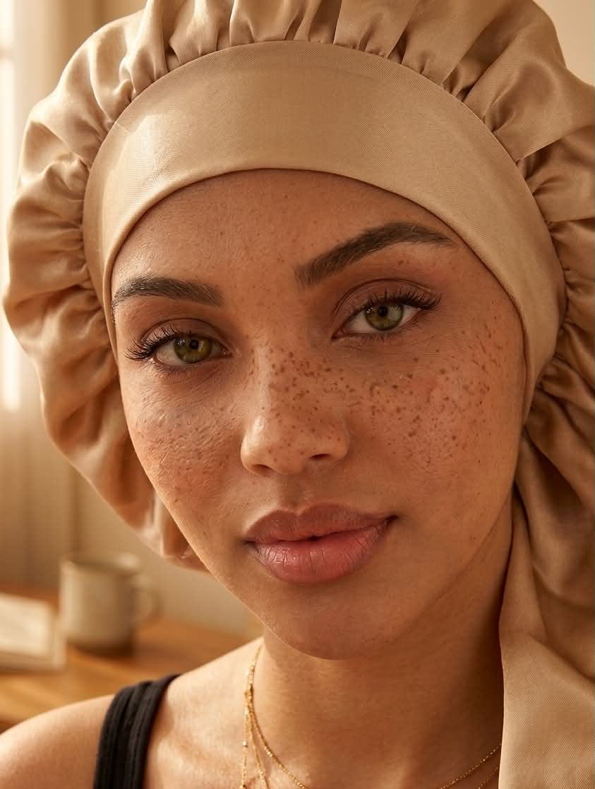 Bonnet de nuit en satin pour cheveux longs