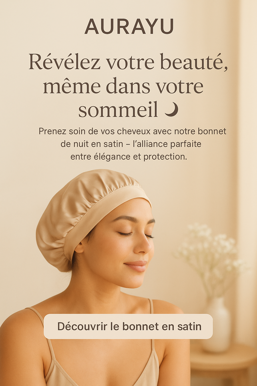 Bonnet de nuit en satin à bandeau élastique