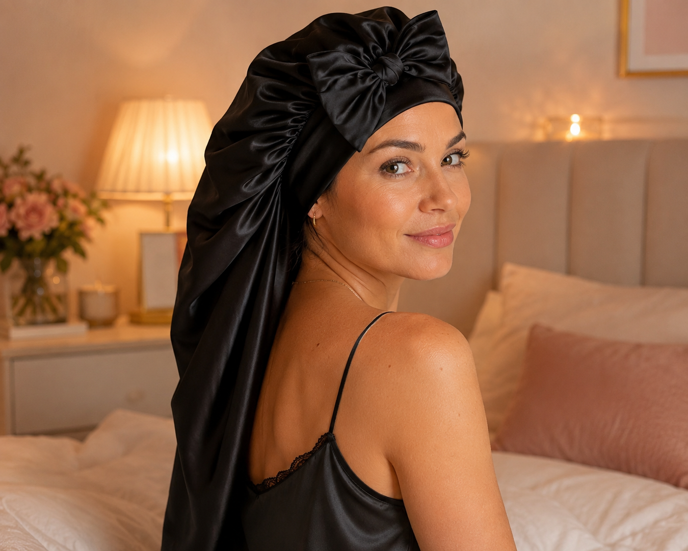 Bonnet de nuit en satin réglable