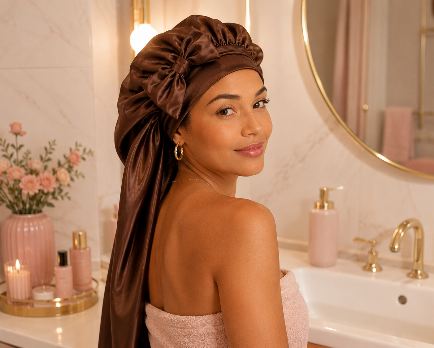Bonnet de nuit en satin réglable