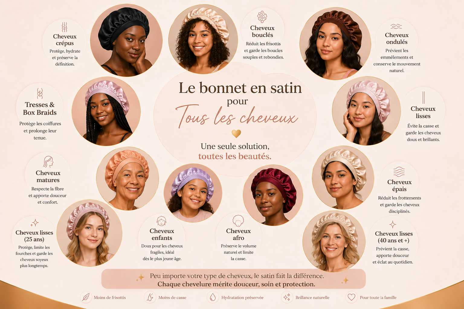Bonnet de nuit en satin réglable
