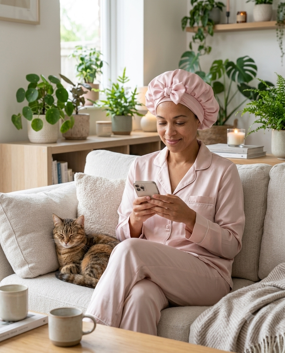 Bonnet de nuit en satin ajustable