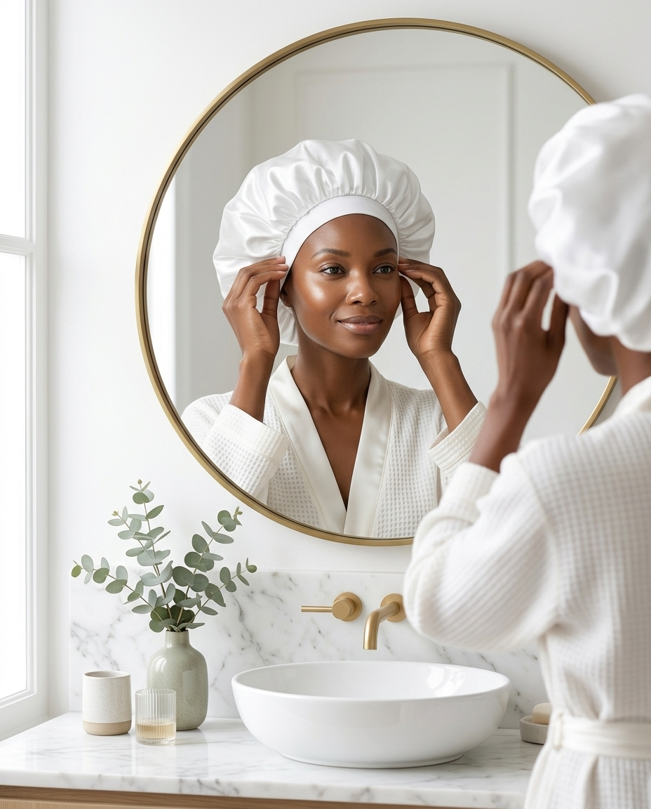 Bonnet de nuit en satin à bandeau élastique