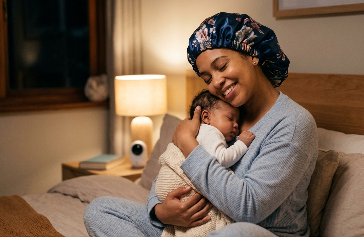 Bonnet de nuit en satin à bandeau élastique
