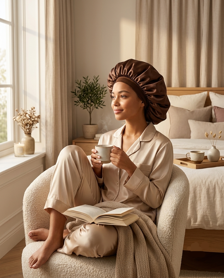 Bonnet de nuit en satin à bandeau élastique