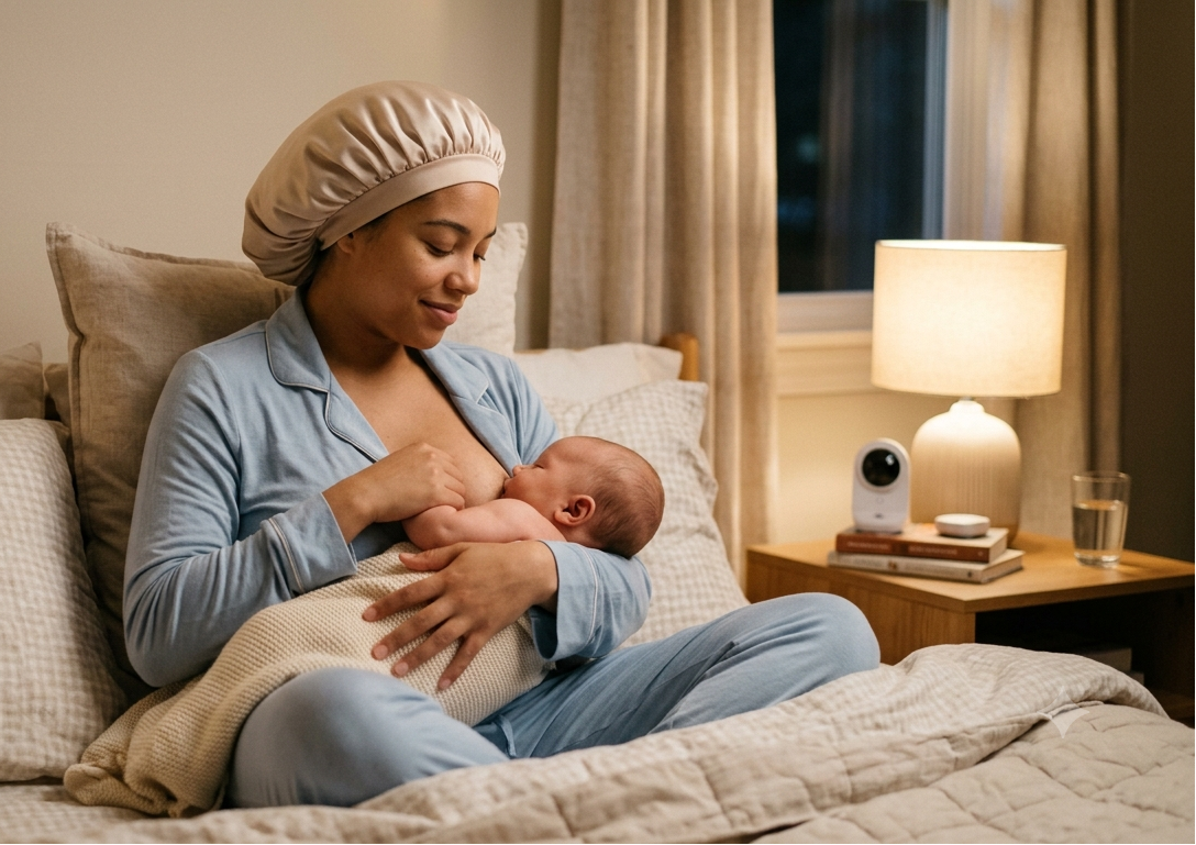 Bonnet de nuit en satin à bandeau élastique
