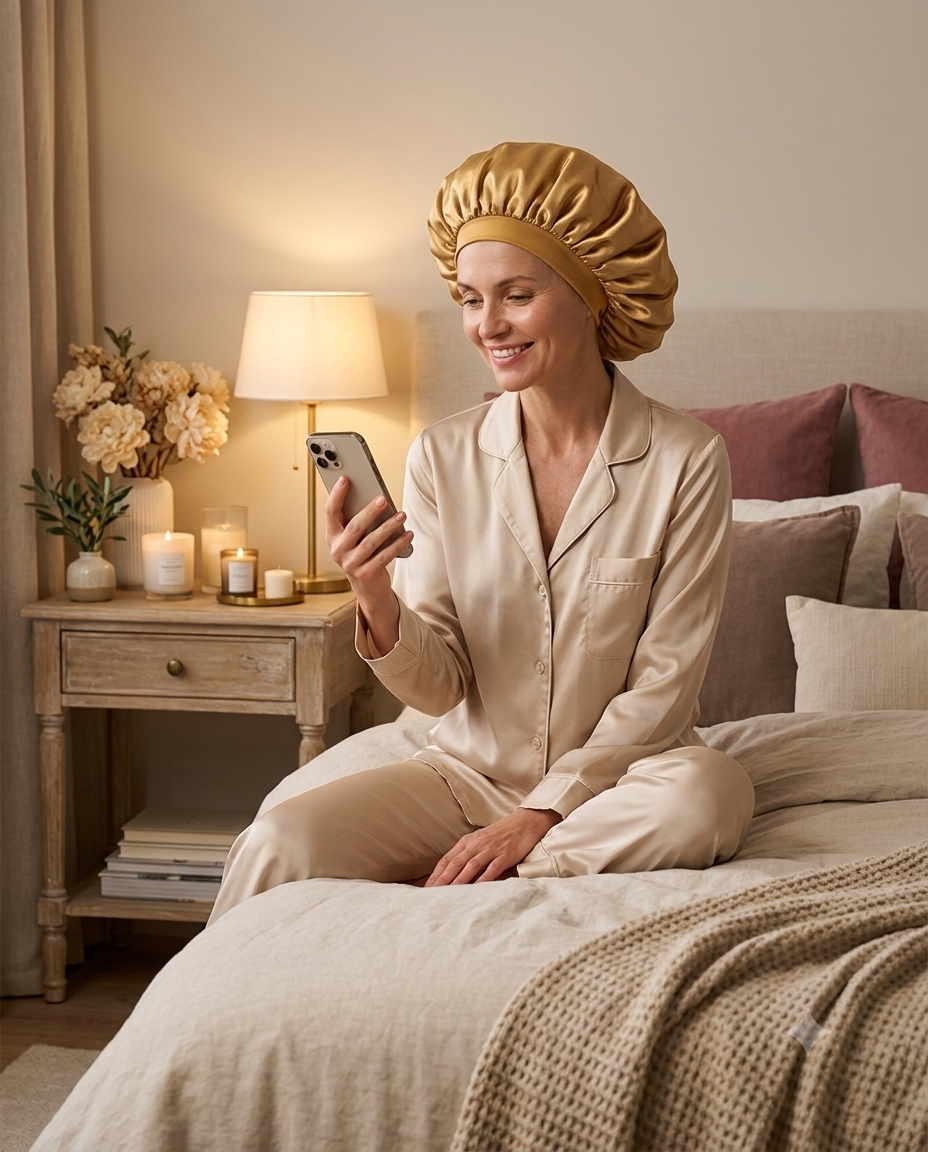 Bonnet de nuit en satin à bandeau élastique