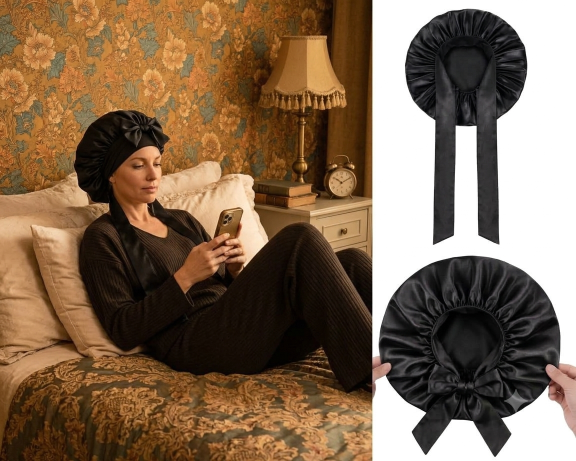 Bonnet de nuit en satin ajustable