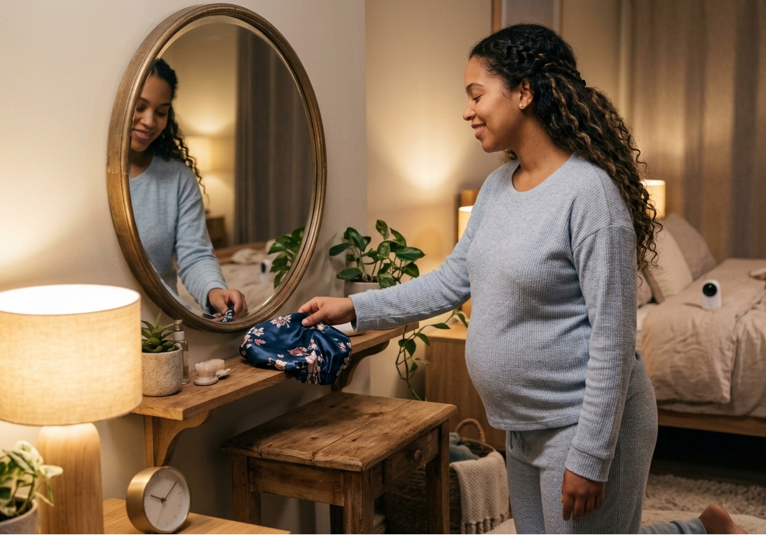 Bonnet de nuit en satin à bandeau élastique