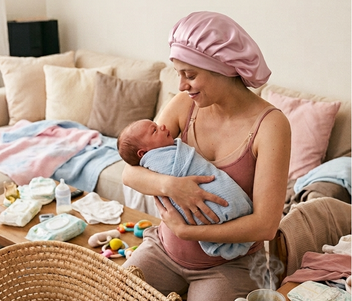 Bonnet de nuit en satin à bandeau élastique