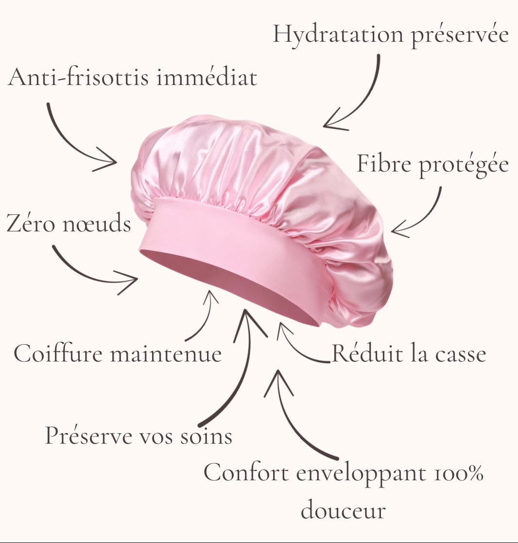 Bonnet de nuit en satin pour cheveux longs