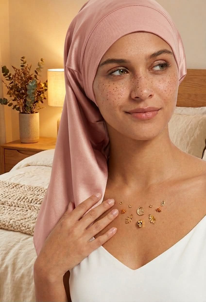 Bonnet de nuit en satin pour cheveux longs
